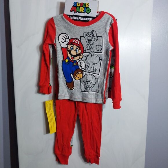 Super Mario Bros Kid's Pajamas Sz 4 Unisex Toddler Colorful Comfy Sleepwear 4 PC - Picture 1 of 7